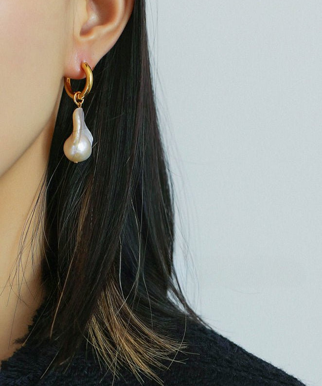 Baroque Pearl Drop Hoop Earrings gembea jewelry