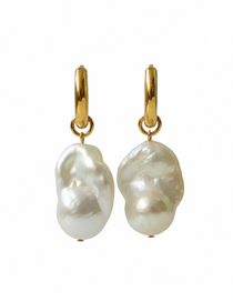Baroque Pearl Drop Hoop Earrings gembea jewelry