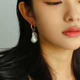 Baroque Pearl Drop Hoop Earrings gembea jewelry