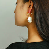 Baroque Pearl Drop Hoop Earrings gembea jewelry