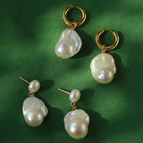 Baroque Pearl Drop Hoop Earrings gembea jewelry