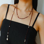 Baroque Pearl Garnet Long Necklace gembea jewelry
