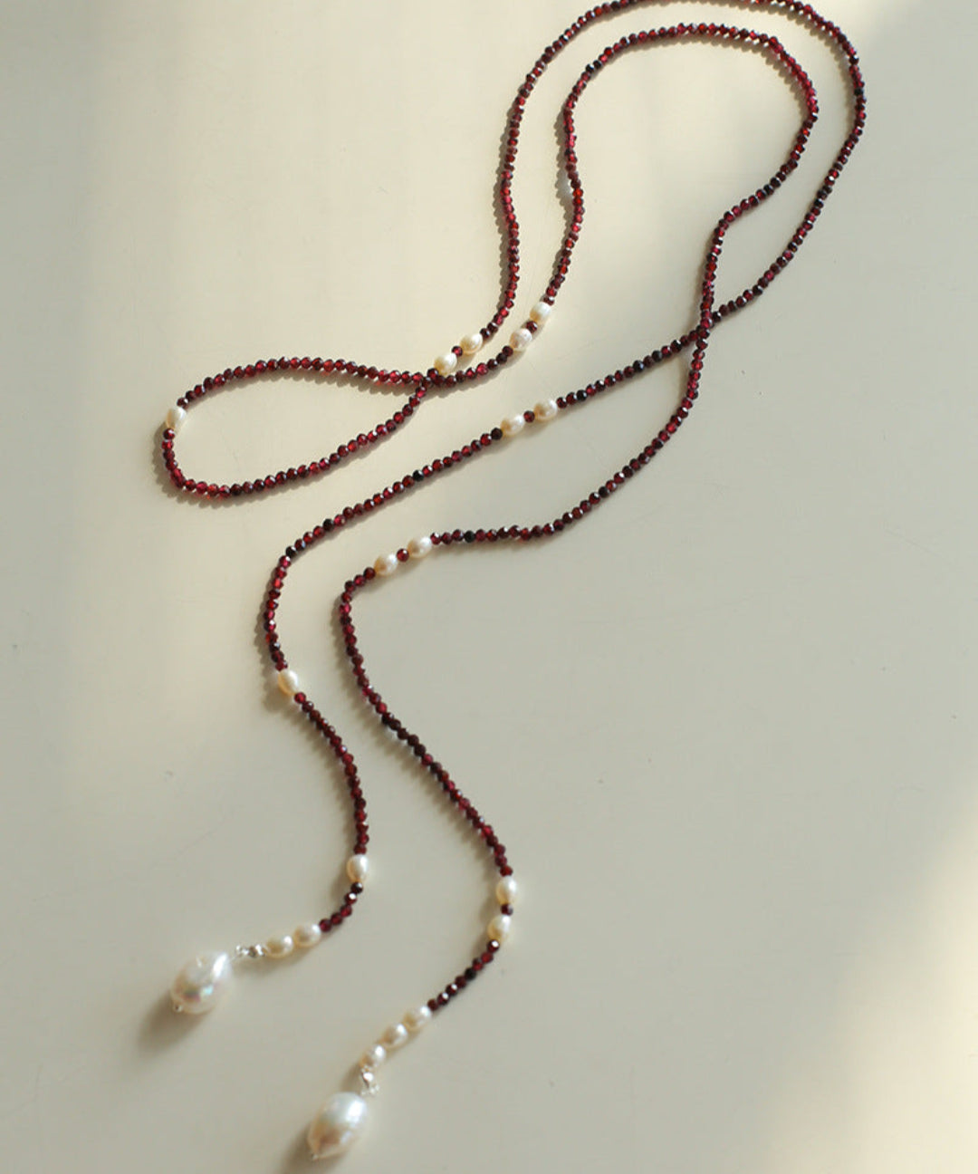 Baroque Pearl Garnet Long Necklace gembea jewelry