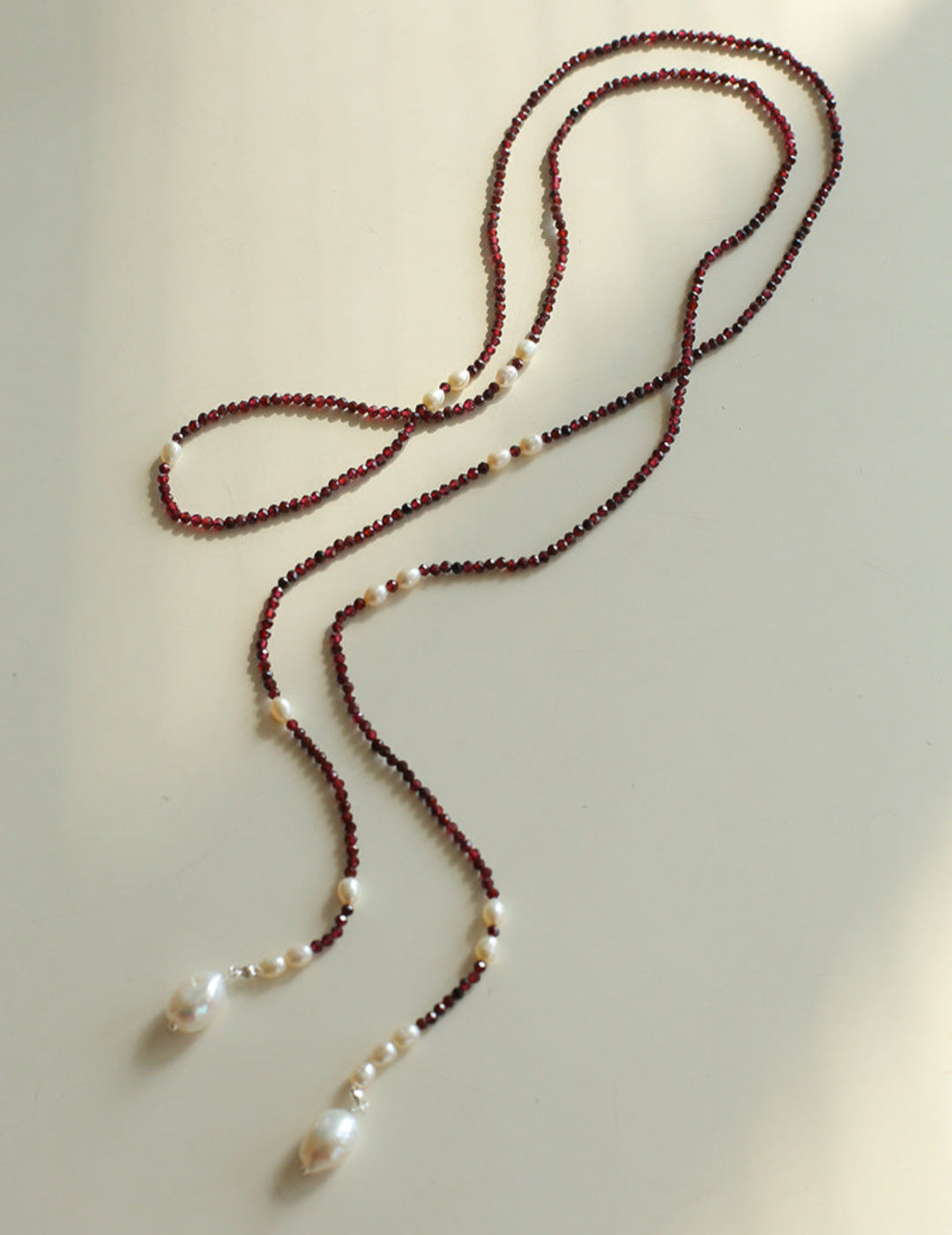 Baroque Pearl Garnet Long Necklace gembea jewelry