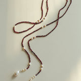 Baroque Pearl Garnet Long Necklace gembea jewelry
