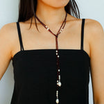 Baroque Pearl Garnet Long Necklace gembea jewelry