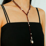 Baroque Pearl Garnet Long Necklace gembea jewelry