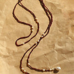 Baroque Pearl Garnet Long Necklace gembea jewelry