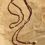Baroque Pearl Garnet Long Necklace gembea jewelry