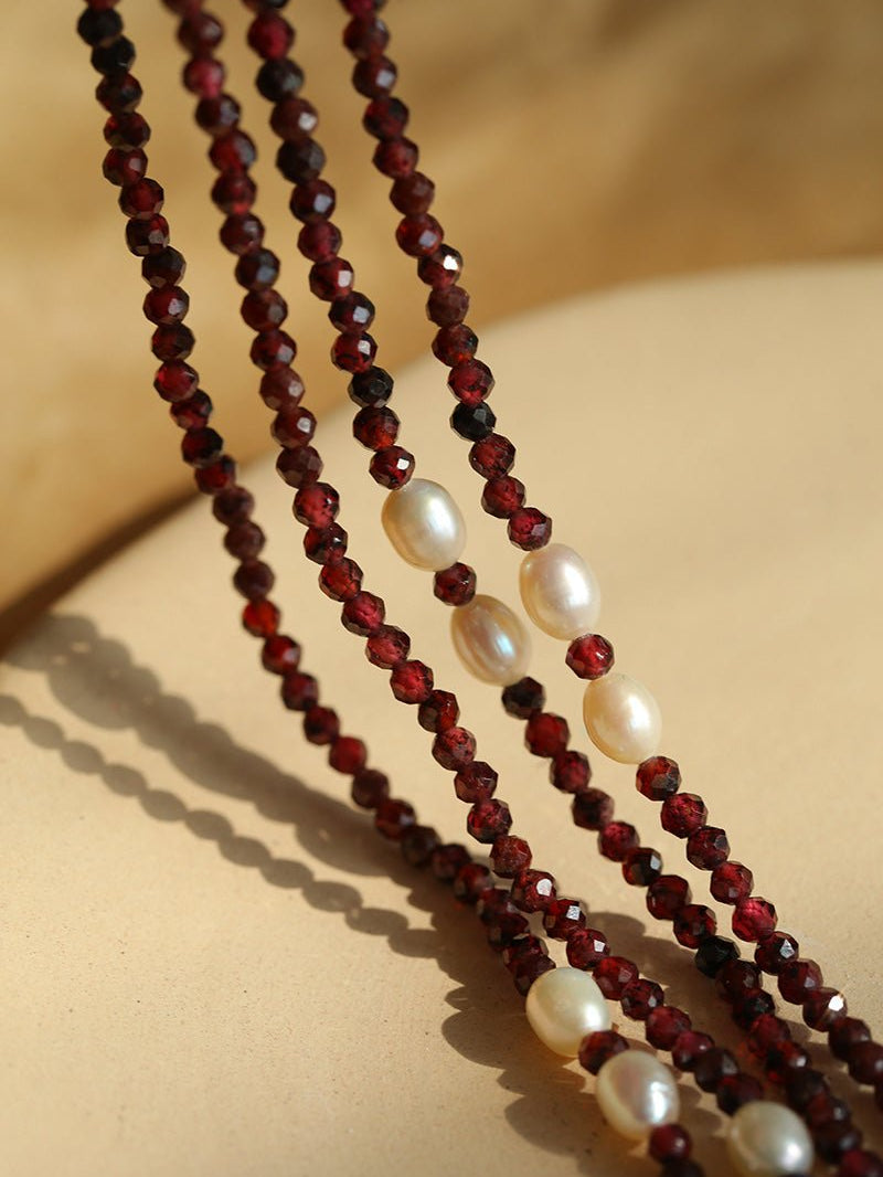 Baroque Pearl Garnet Long Necklace gembea jewelry