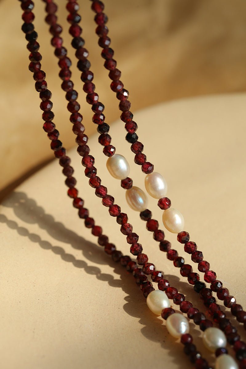 Baroque Pearl Garnet Long Necklace gembea jewelry