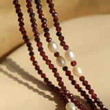 Baroque Pearl Garnet Long Necklace gembea jewelry