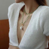 Baroque Pearl Green Agate Beaded Necklace - Gembea Jewelry