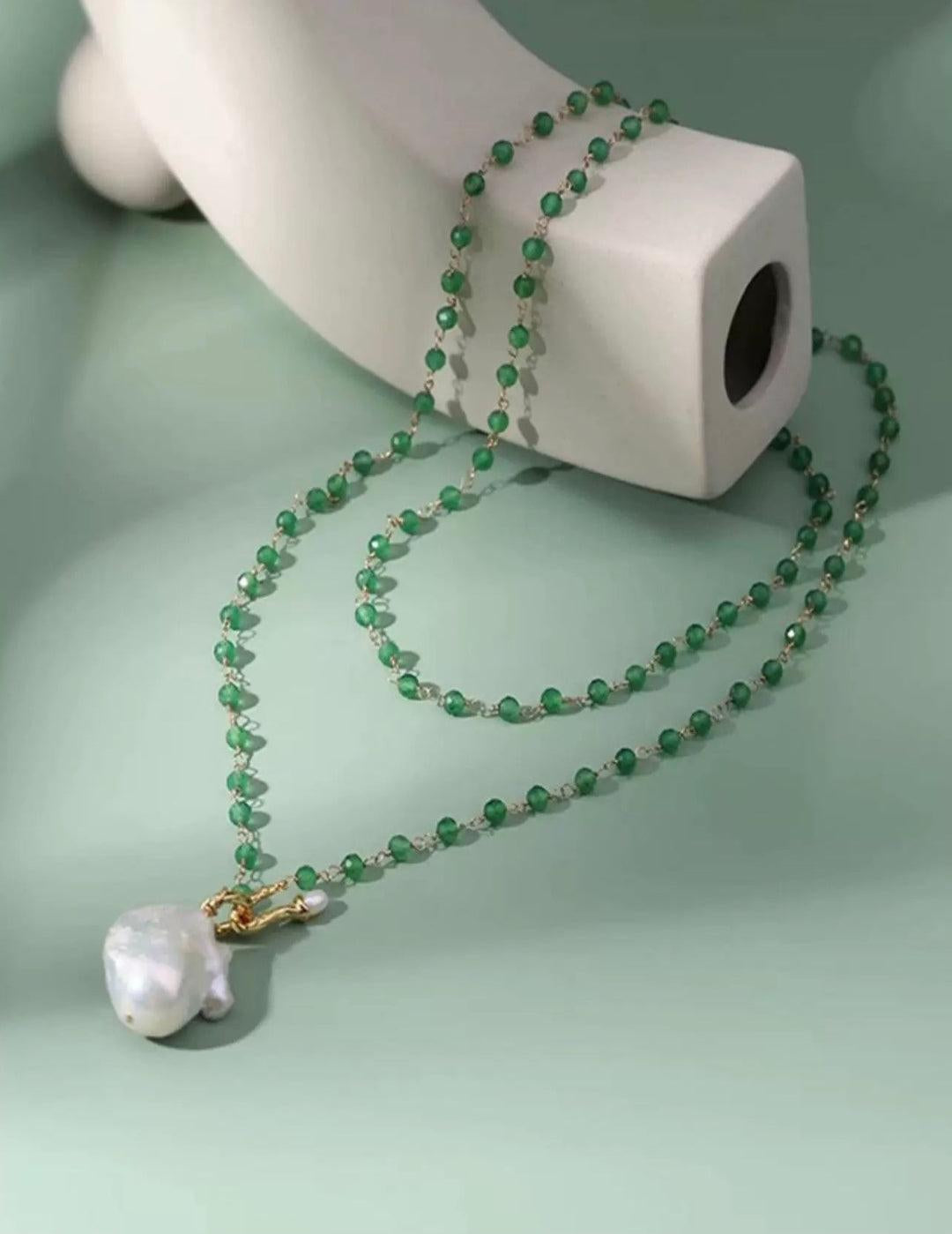 Baroque Pearl Green Agate Beaded Necklace - Gembea Jewelry