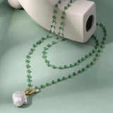 Baroque Pearl Green Agate Beaded Necklace - Gembea Jewelry