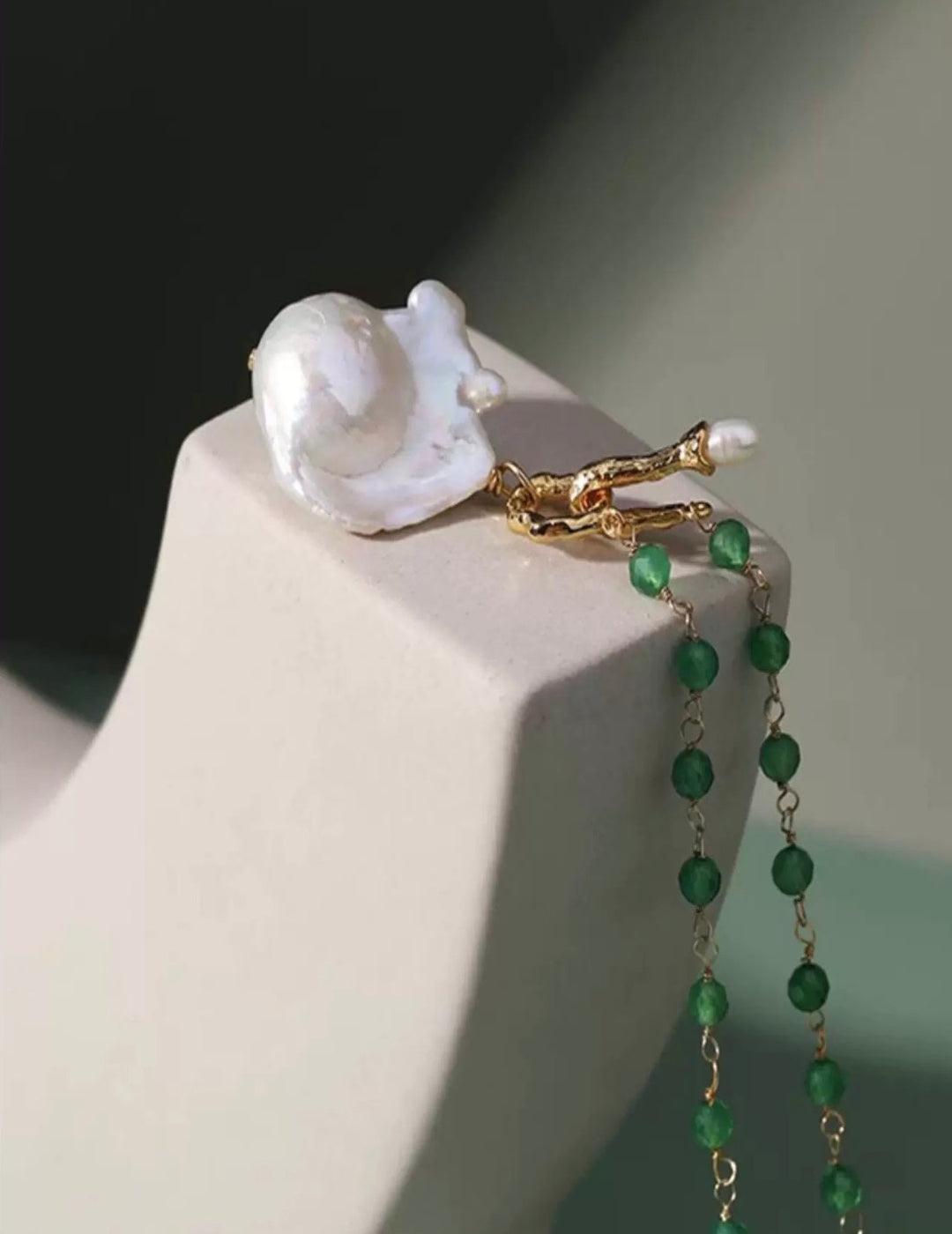 Baroque Pearl Green Agate Beaded Necklace - Gembea Jewelry