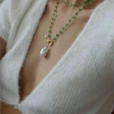 Baroque Pearl Green Agate Beaded Necklace - Gembea Jewelry