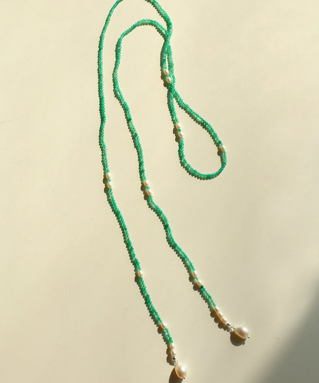 Baroque Pearl Green Agate Long Necklace gembea jewelry