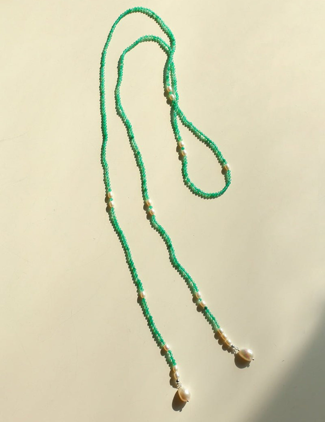 Baroque Pearl Green Agate Long Necklace gembea jewelry