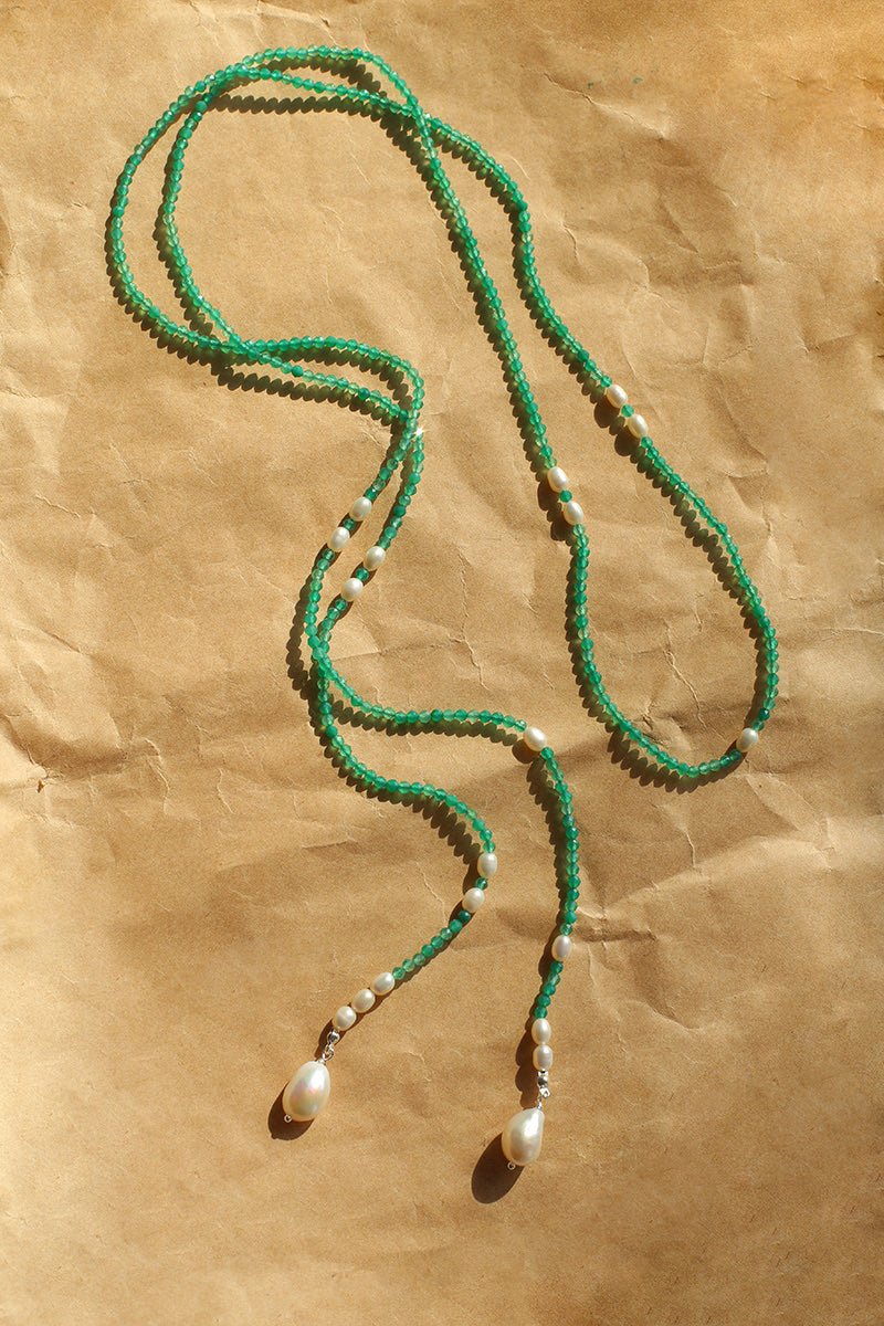 Baroque Pearl Green Agate Long Necklace gembea jewelry