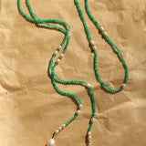 Baroque Pearl Green Agate Long Necklace gembea jewelry