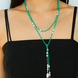 Baroque Pearl Green Agate Long Necklace gembea jewelry