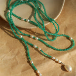 Baroque Pearl Green Agate Long Necklace gembea jewelry