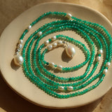 Baroque Pearl Green Agate Long Necklace gembea jewelry