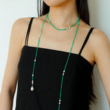 Baroque Pearl Green Agate Long Necklace gembea jewelry
