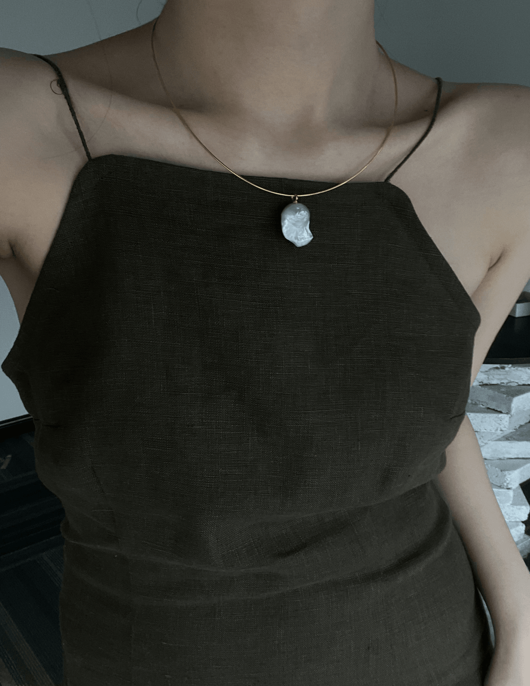 Baroque Pendant 18K Gold Chain Collar Necklace - Gembea Jewelry