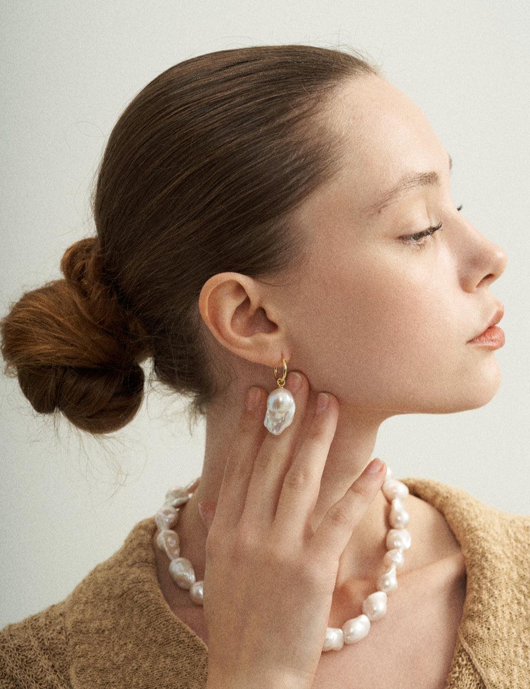 Baroque Pendant Hoop Earrings - Gembea Jewelry