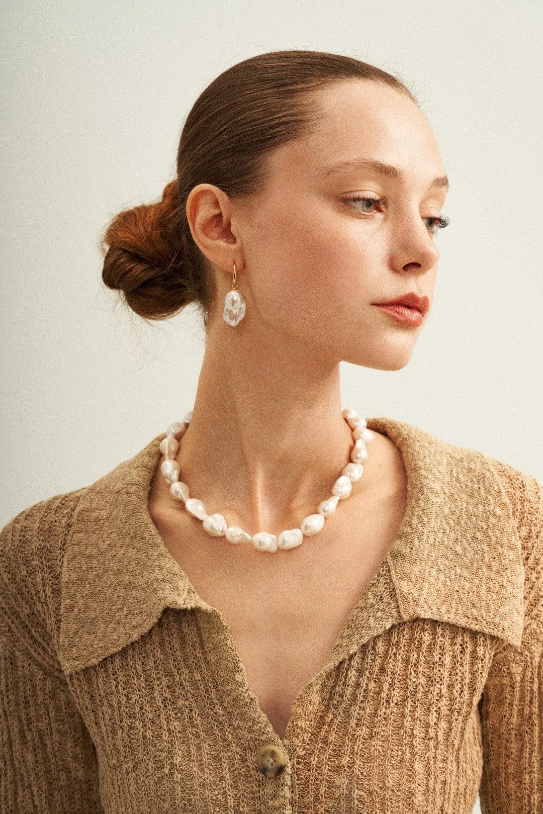 Baroque Pendant Hoop Earrings - Gembea Jewelry