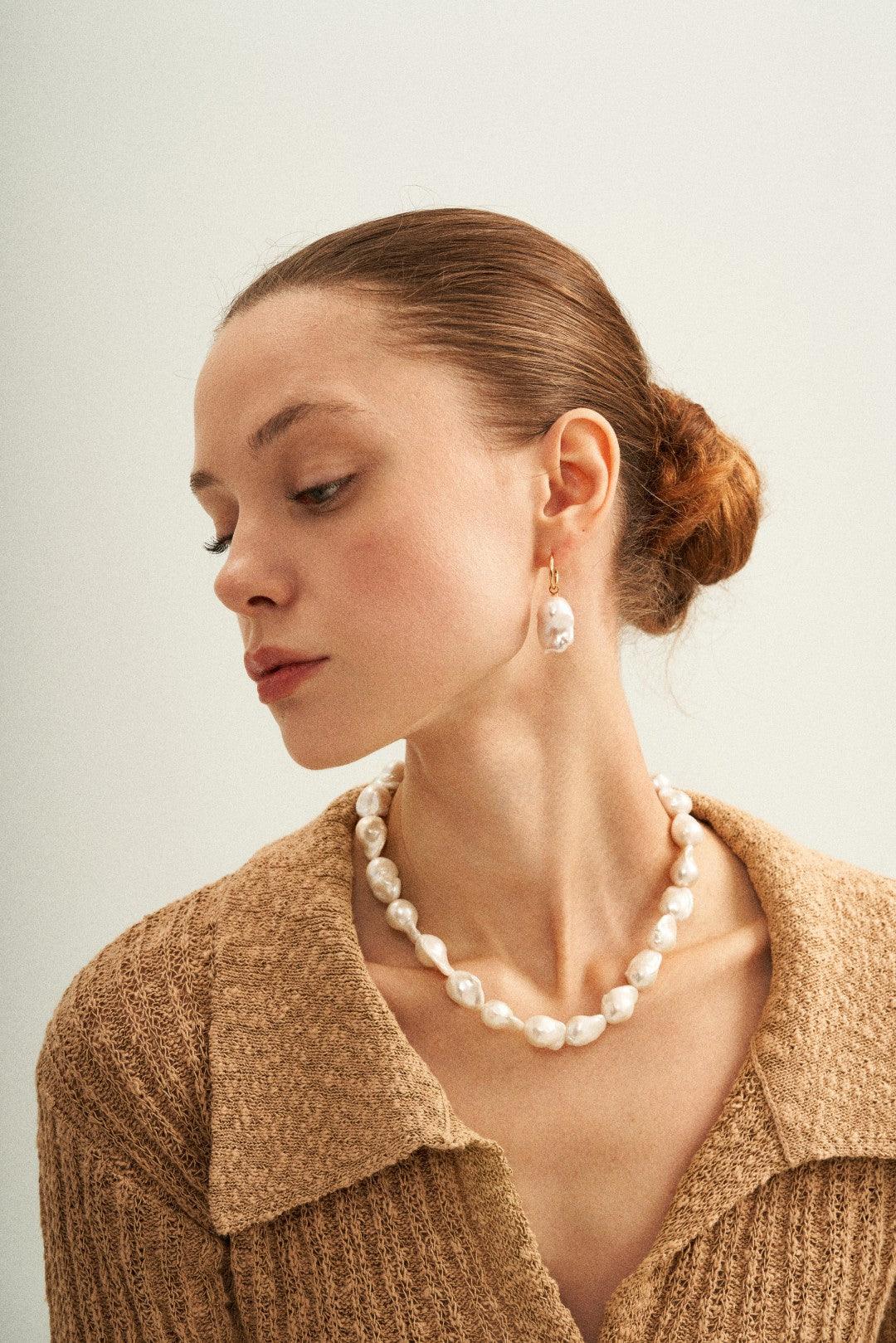 Baroque Pendant Hoop Earrings - Gembea Jewelry