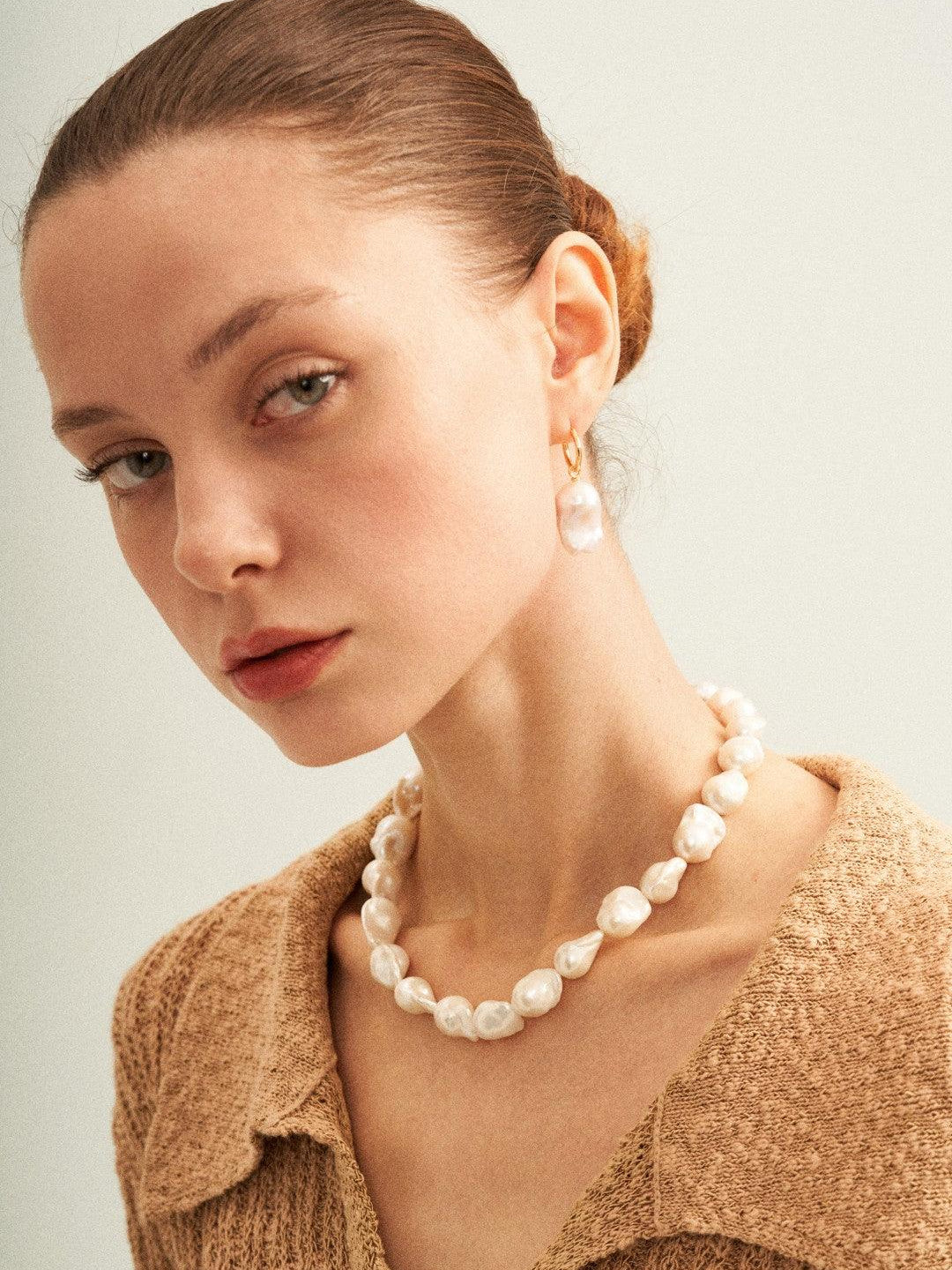 Baroque Pendant Hoop Earrings - Gembea Jewelry