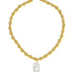 Baroque Pearl Pendant Lava Metal Necklace gembea jewelry