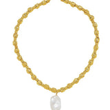Baroque Pearl Pendant Lava Metal Necklace gembea jewelry