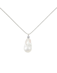 Baroque Pearl Pendant Silver Chain Necklace gembea jewelry