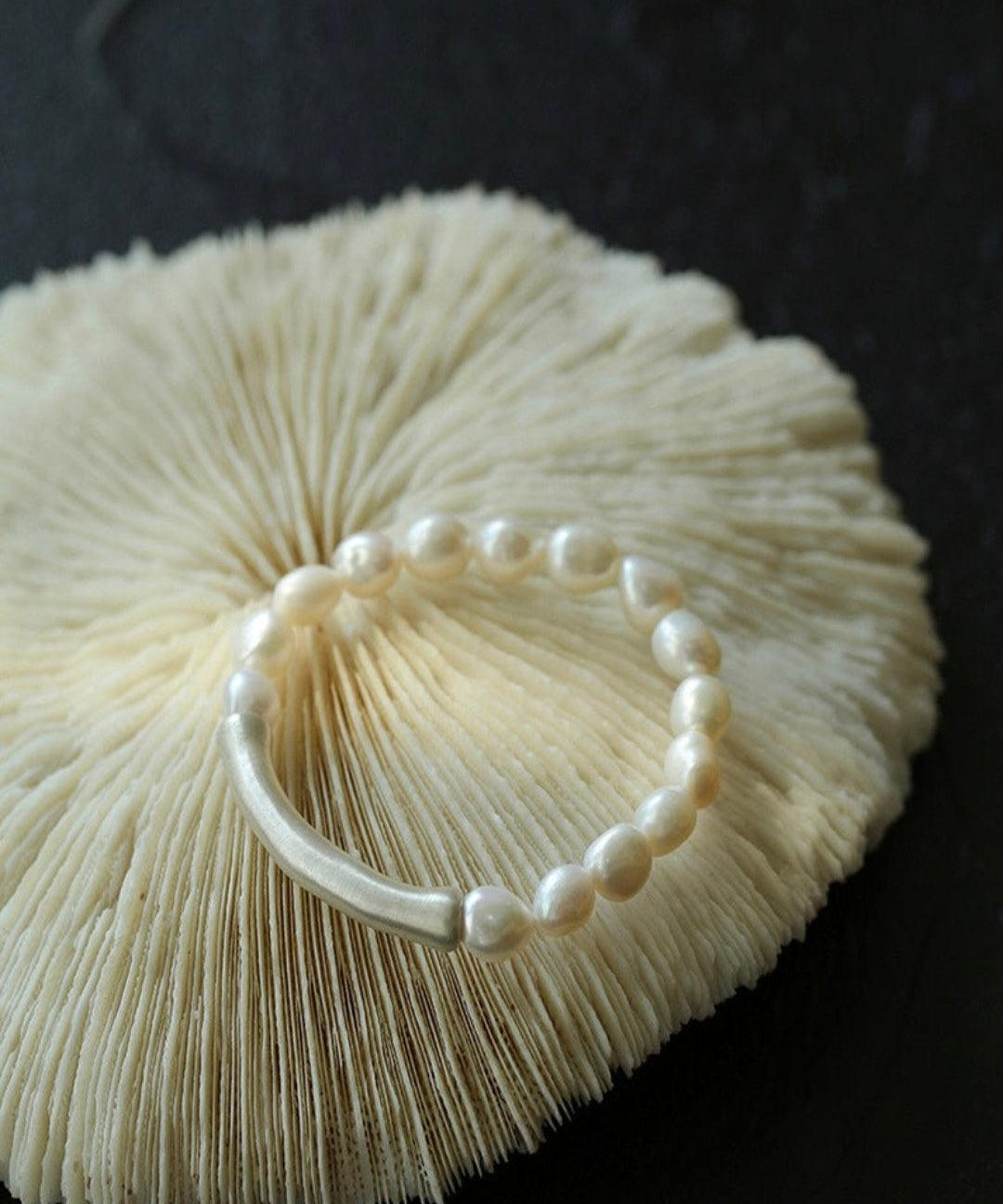Baroque Shaped Pearl Silver Bend Elastic Bracelet - Gembea Jewelry