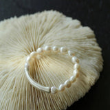 Baroque Shaped Pearl Silver Bend Elastic Bracelet - Gembea Jewelry