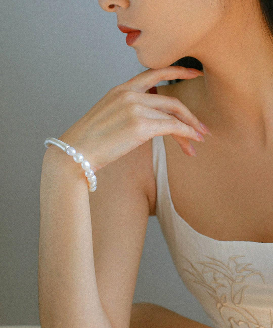 Baroque Shaped Pearl Silver Bend Elastic Bracelet - Gembea Jewelry