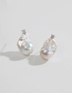 Baroque Pearl Zircon Stud Earrings gembea jewelry