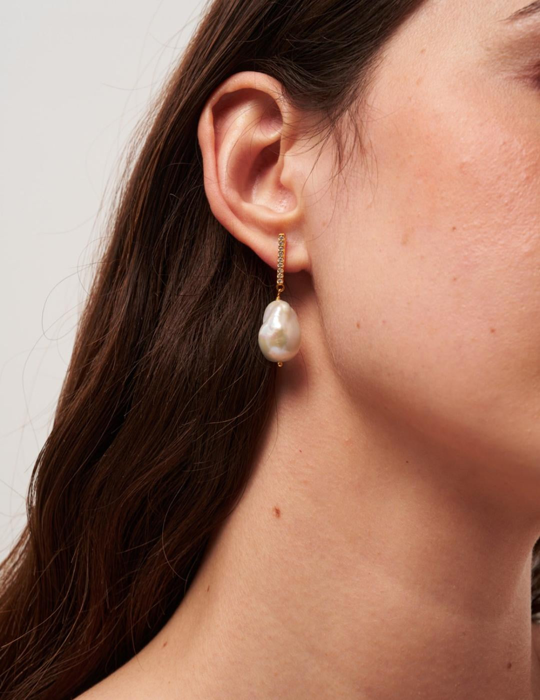 Vertical Zircon Baroque Pearl Drop Earrings gembea jewelry
