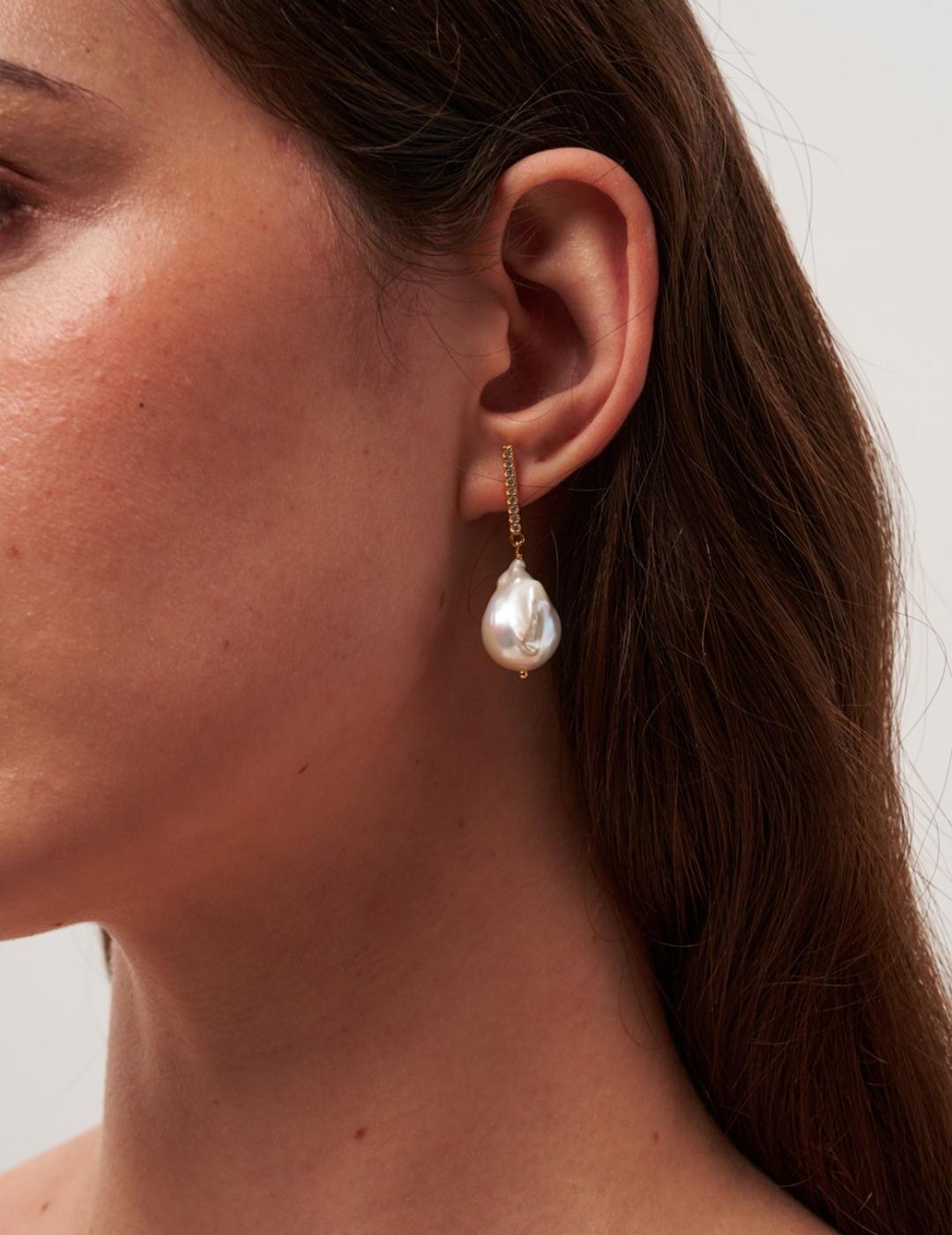 Vertical Zircon Baroque Pearl Drop Earrings gembea jewelry