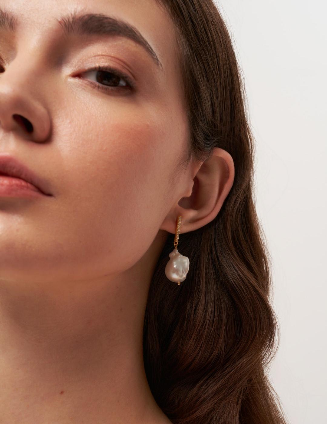 Vertical Zircon Baroque Pearl Drop Earrings gembea jewelry