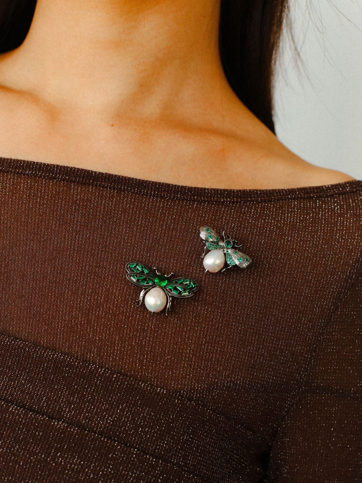 Bee Zircon Pearl Brooch gembea jewelry