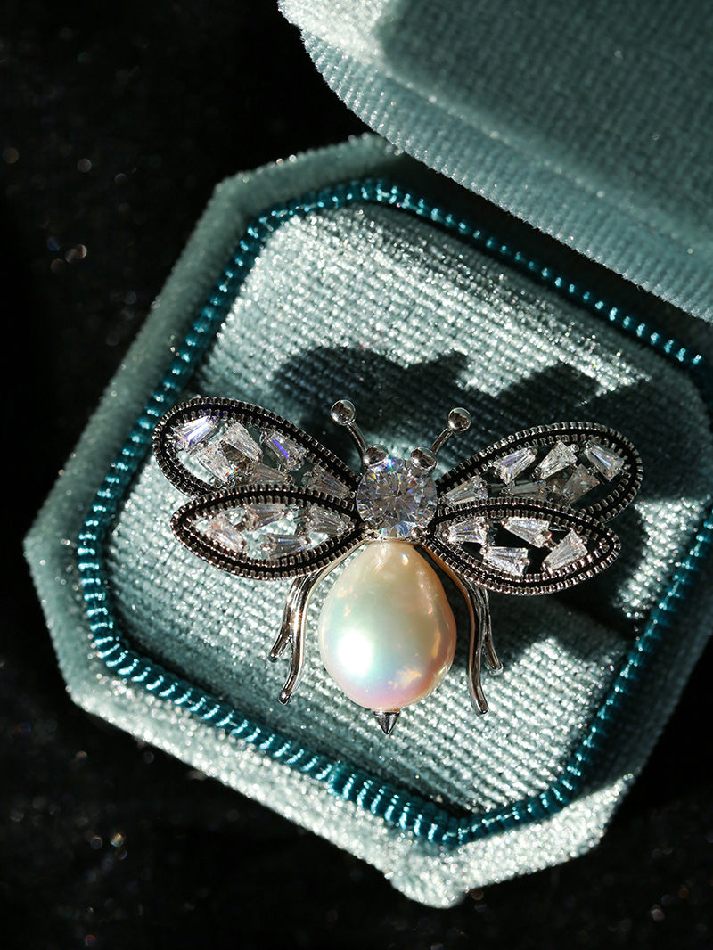 Bee Zircon Pearl Brooch gembea jewelry