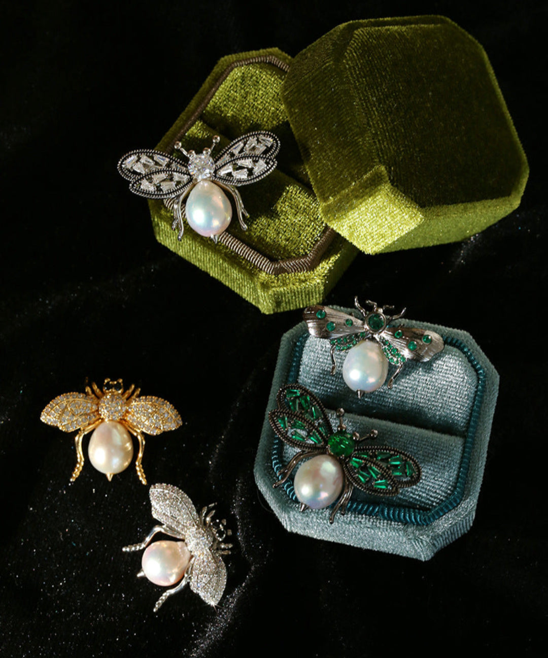 Bee Zircon Pearl Brooch gembea jewelry