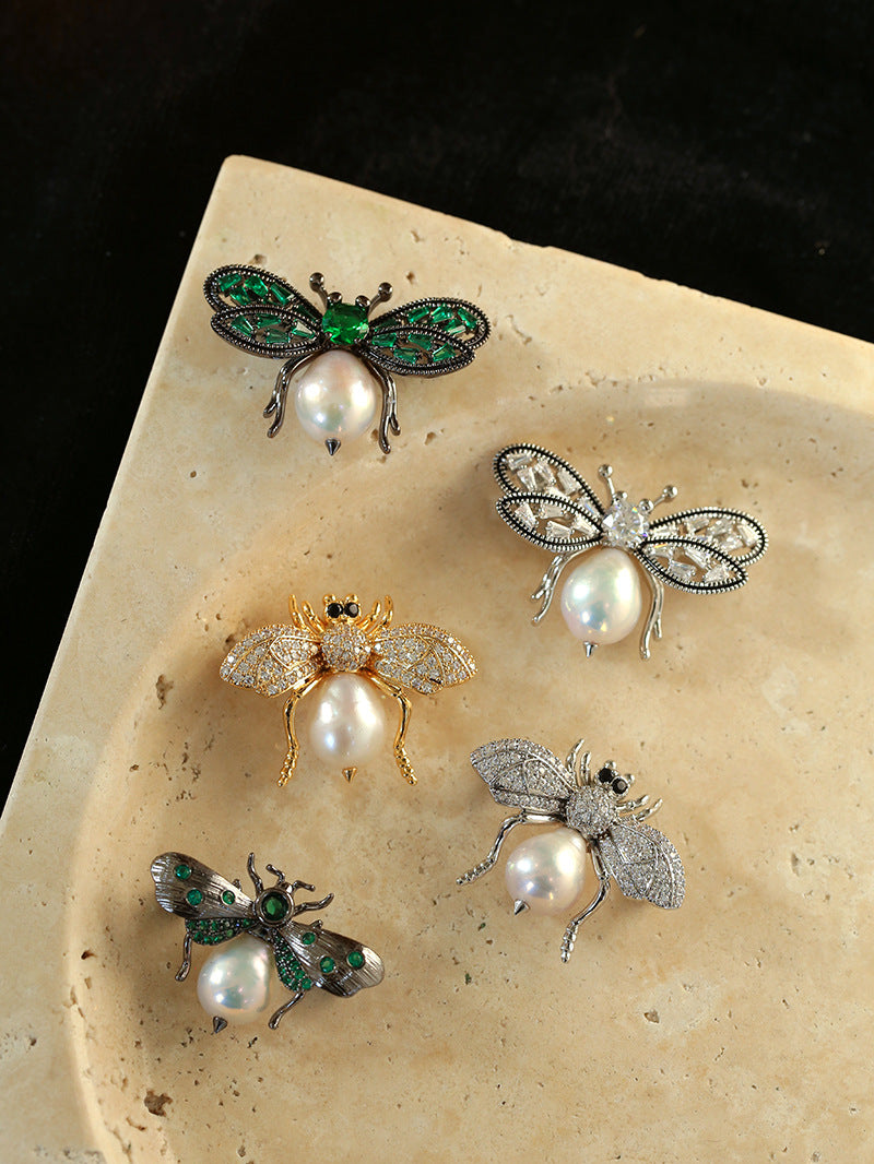 Bee Zircon Pearl Brooch gembea jewelry