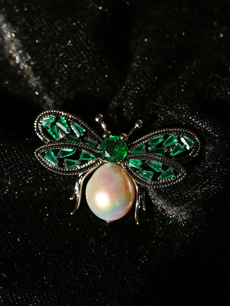 Bee Zircon Pearl Brooch gembea jewelry