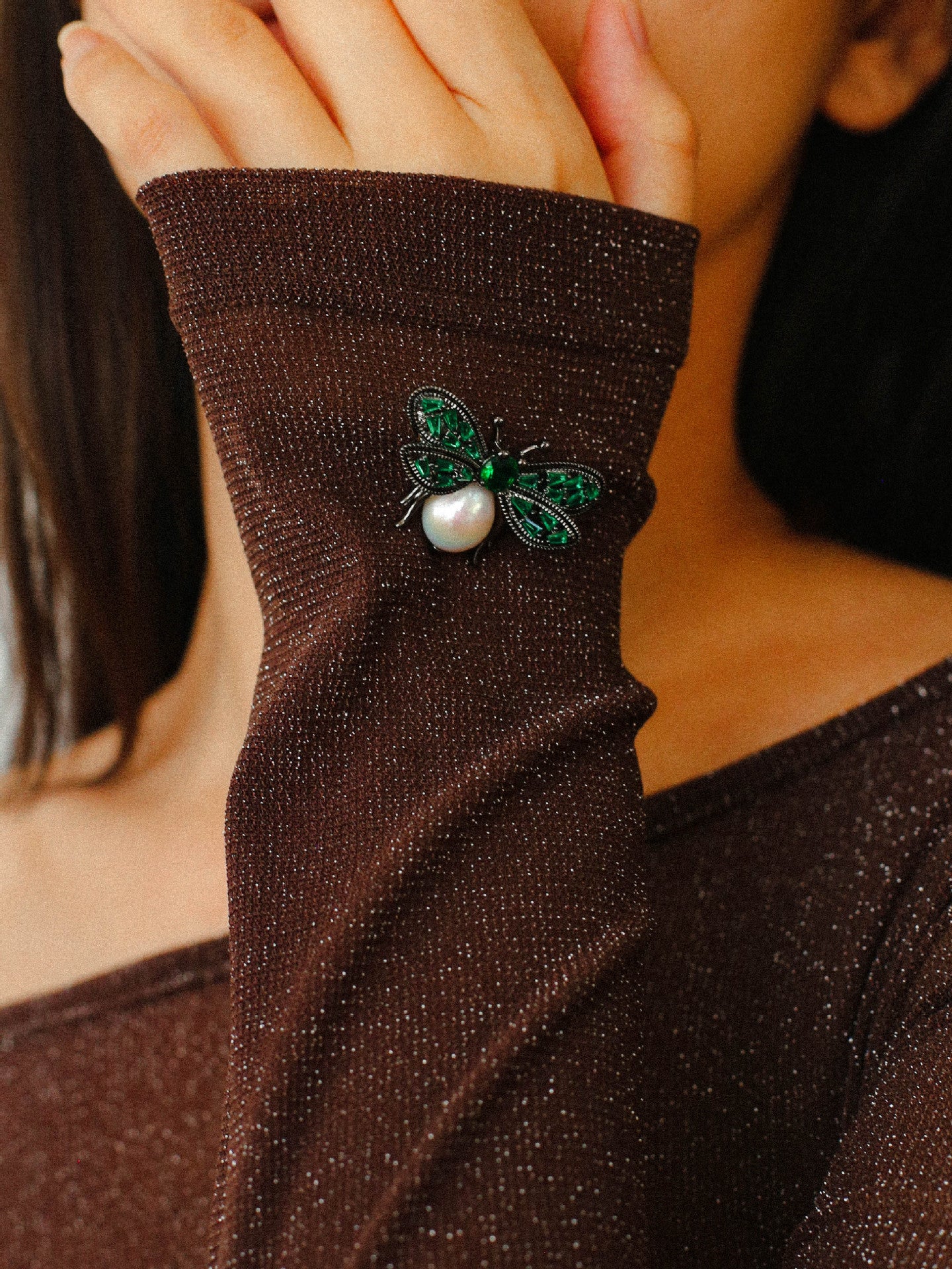Bee Zircon Pearl Brooch gembea jewelry